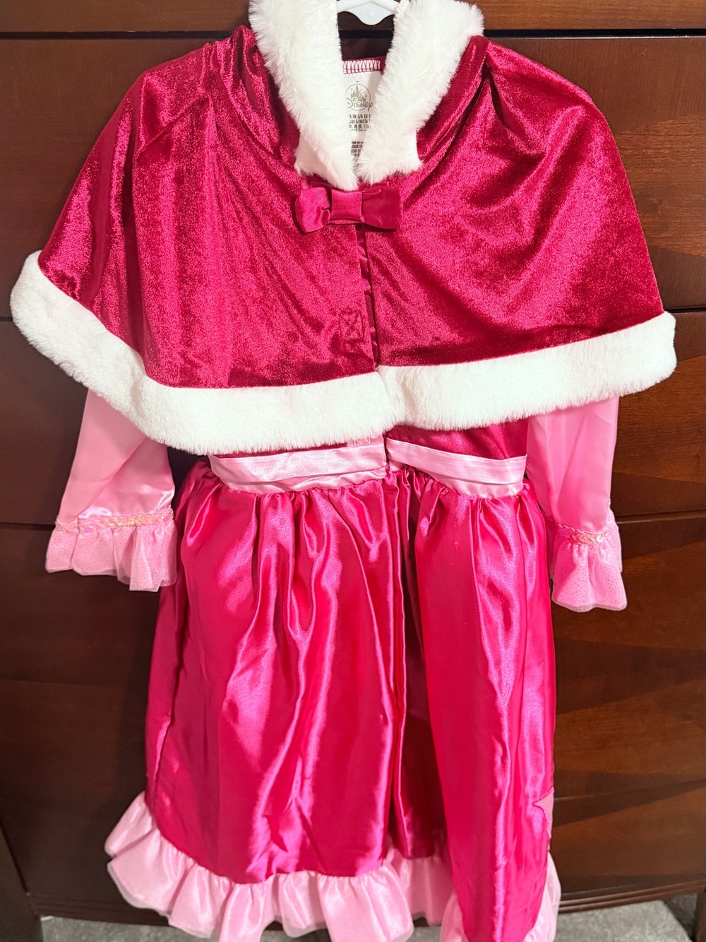 Disney Hot Pink Satin Princess Cape and Dress Costume with White Faux Fur Trim